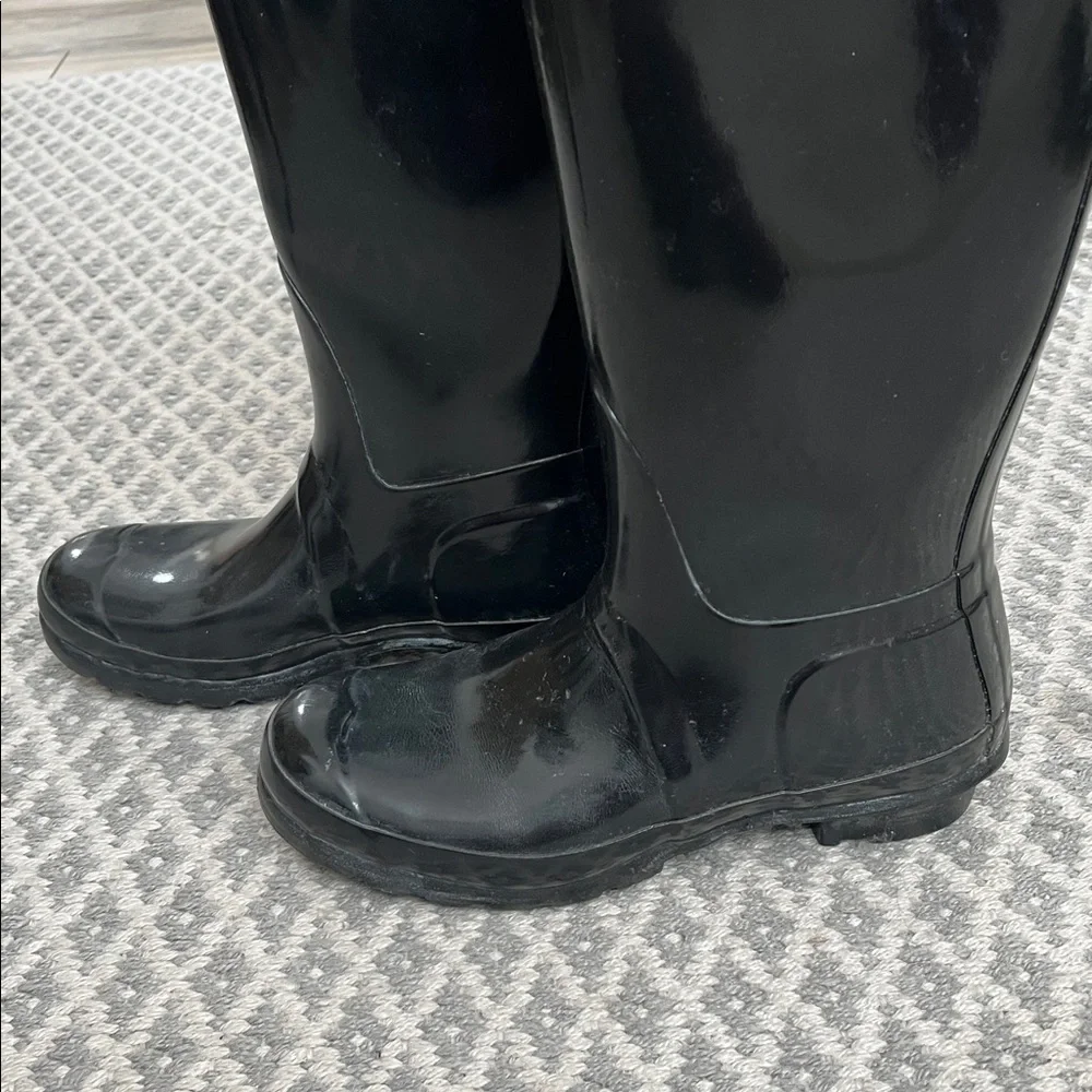 Hunter Glossy Black Rain Boots Tall Height